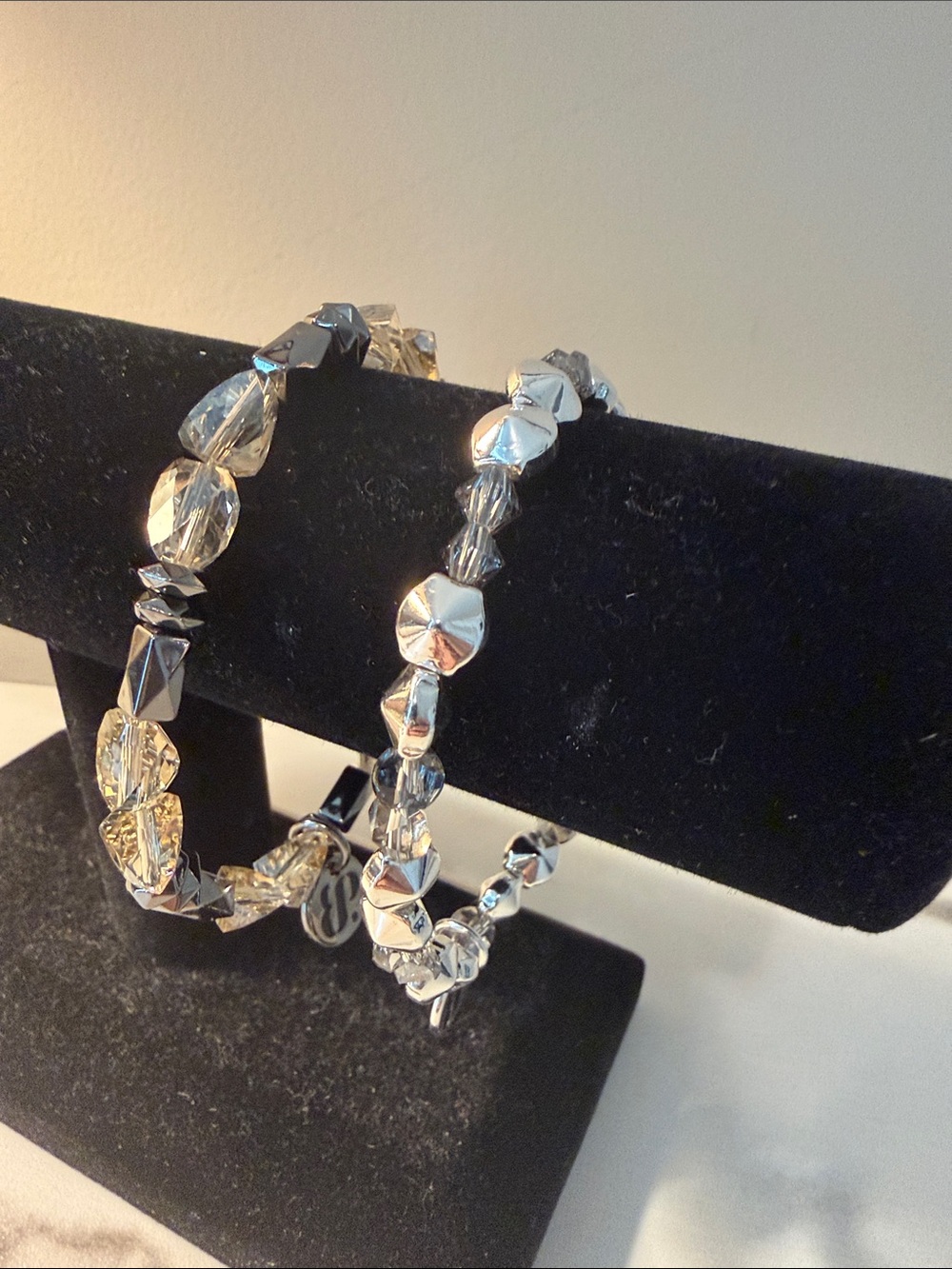 Bomb party Crystal-Accented Silver Bead Stacking‎ Bracelet -
